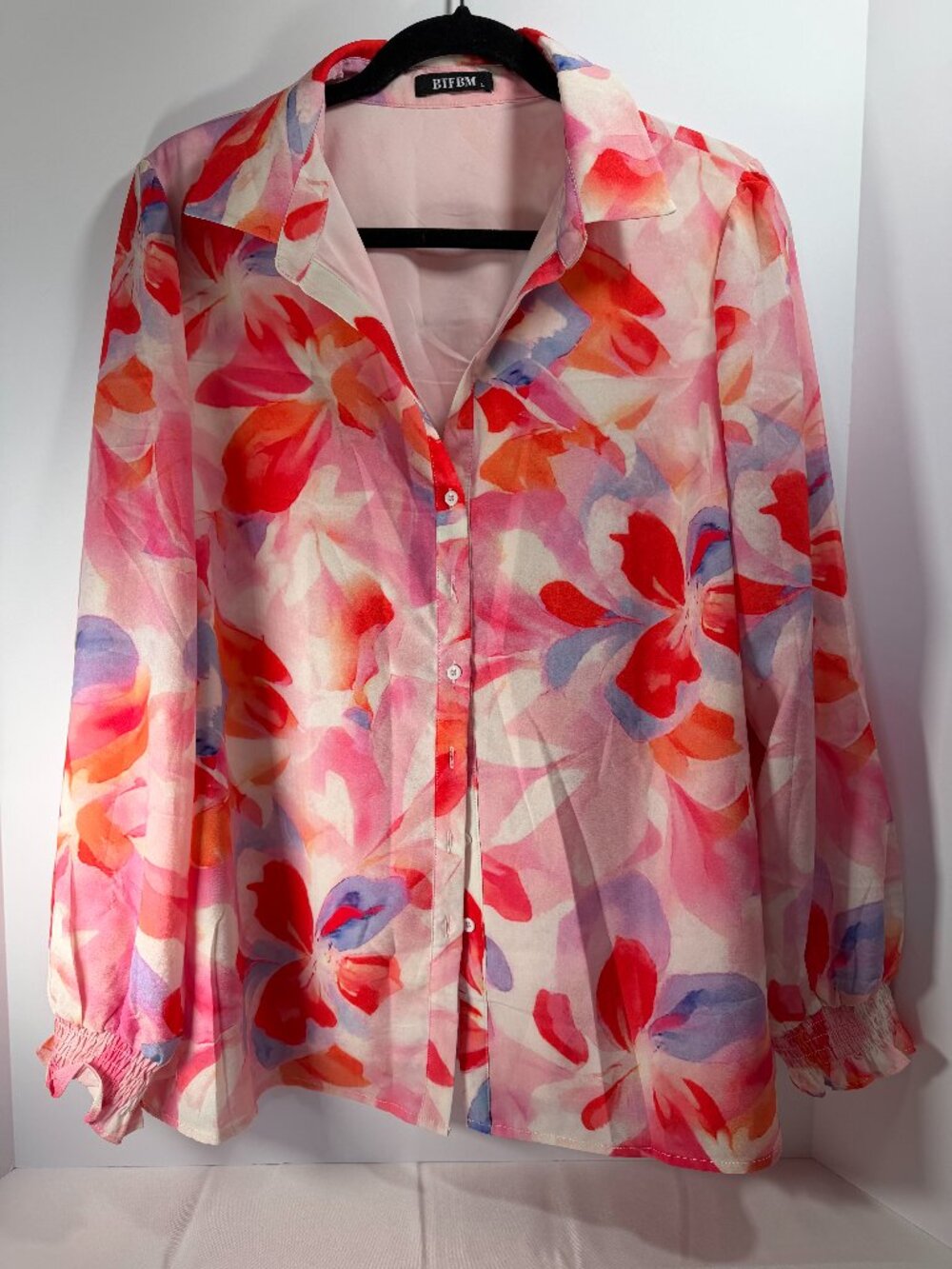 BTFBM Watercolor Floral Button-Front Blouse